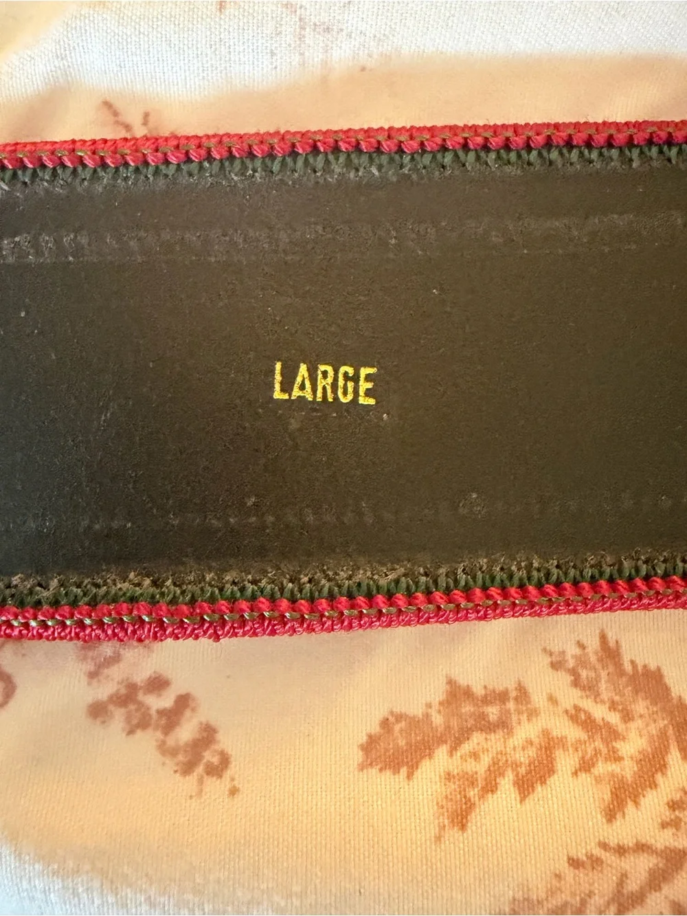 Vintage DKNY Women's Belt Size L Black Red/Green Stitch Made in Italy